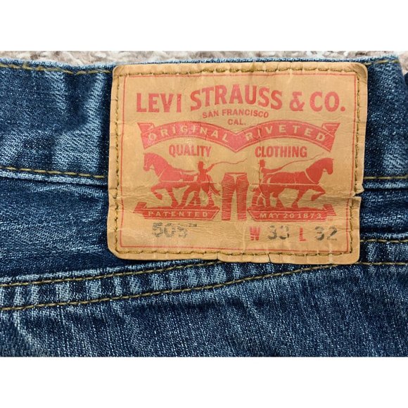 Levis 505 Regular Fit Blue Distressed 33x32 Men’s Jeans Ripped - Picture 8 of 14